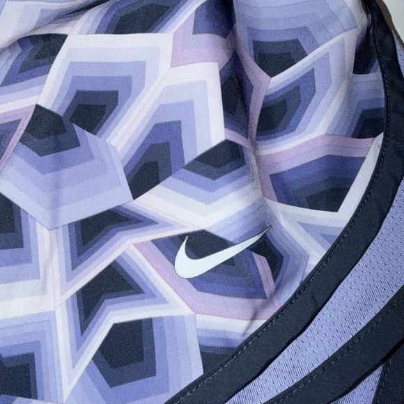 Nike Tempo Running Shorts Womens Large Dri Fit Purple Graphic Mesh Lined Swoosh - Picture 3 of 8